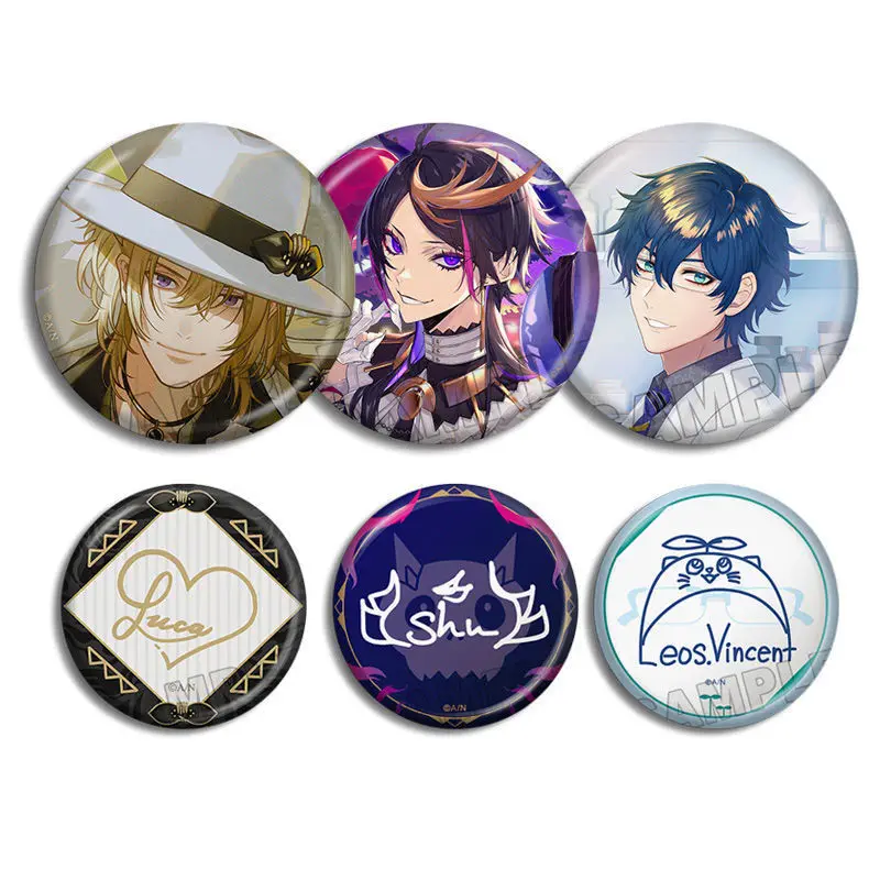 NIJISANJI EN Luxiem Anime Luca Leos.Vincent Shu Q Version Button Metal PinsSet Brooch Badges Student Badge Pins Clothes Decor