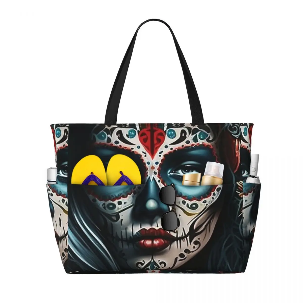 

Mexico Skull Woman Vintage Style Beach Tote Bag Sport Gym Yoga Duffle Large Tote Bag Women Travel Bag Fitness bag