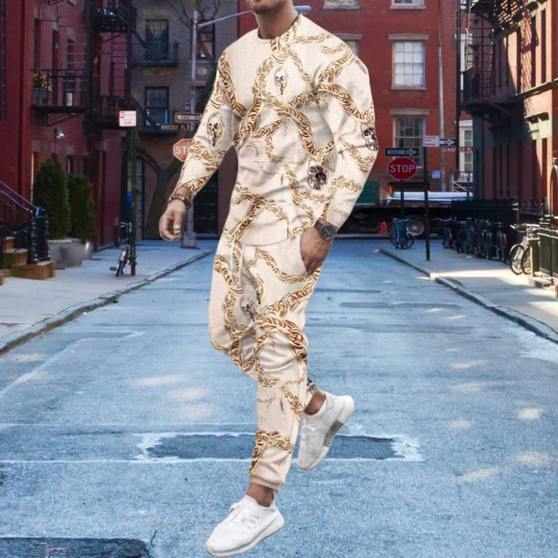 

Мужской комплект из 2 предметов с креативным роскошным узором, летняя повседневная футболка + брюки с 3D принтом, уличная спортивная одежда с короткими рукавами, уличная одежда