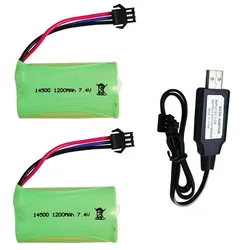 14500 7.4V 1200mAh Li-ion Battery SM-3P Plug/USB For Remote Control water bullet gun Toys RC Parts 2S 7.4V Battery + USB Charger