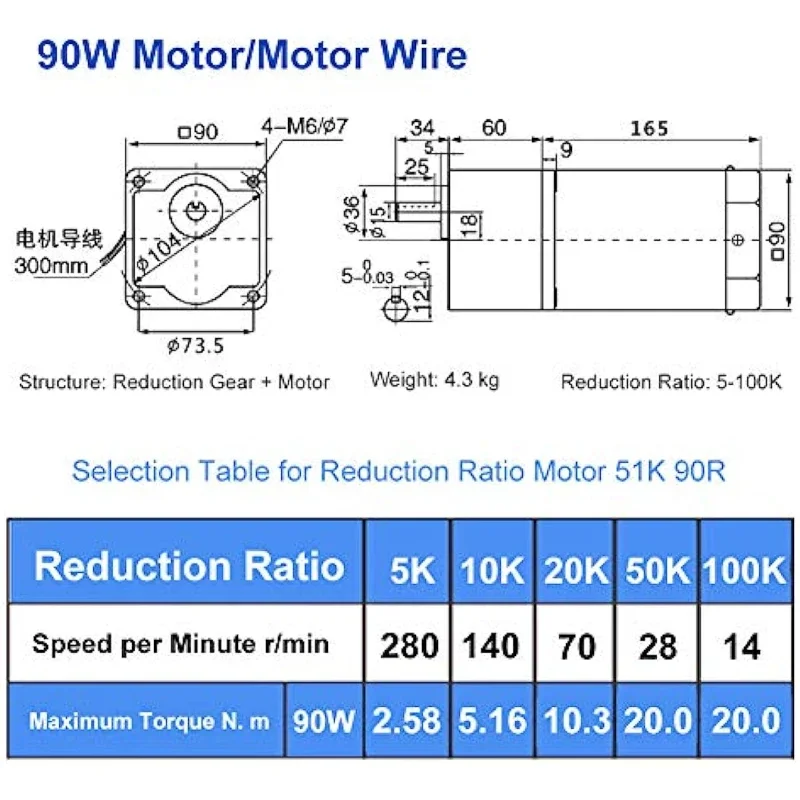 Engrenagem reversível Motor de velocidade variável, redutor de engrenagens, motor engrenado, 220V, 90W, 5RK90GU-CF, 450-2.7RPM, AC, 1:3-1:500, 5GU