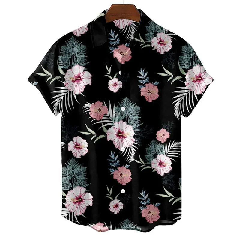 Colorful Flower Pattern Hawaiian Shirts For Men Floral Beach 3D Printed Blouse Summer Short Sleeves Tops Oversized Aloha Shirts