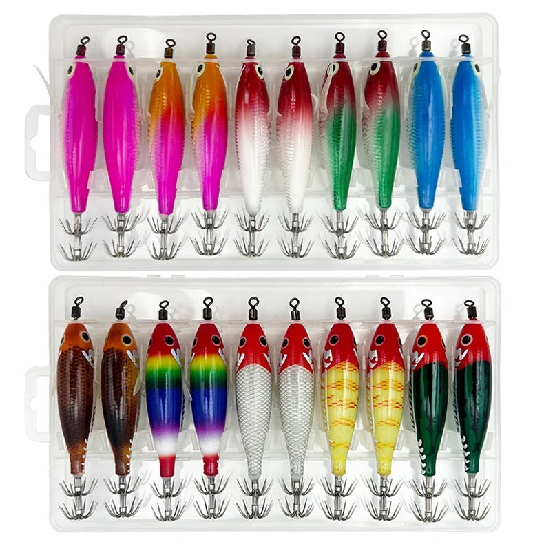 ShareShark 10 Stück/Box 8cm/5,7g Garnelen-Angelköder Leuchtende Tintenfisch-Jigs Haken Meeresangel-Zubehör Künstlicher Köder Oktopus-Köder – Detail 16