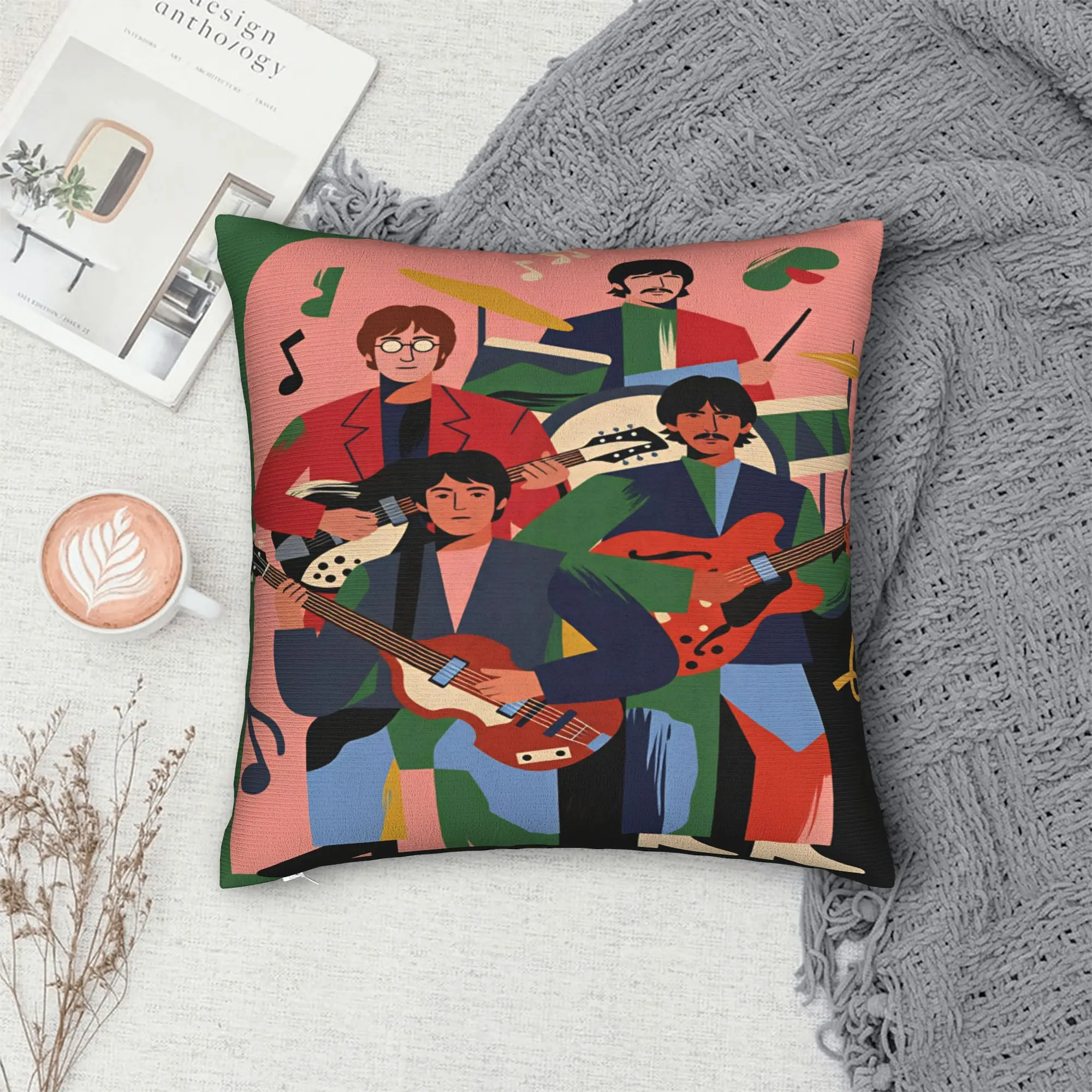 Beatled Music Pillow Cover  Novelty Pillow Case For Living Room Chair Soft Pillowcases Gift