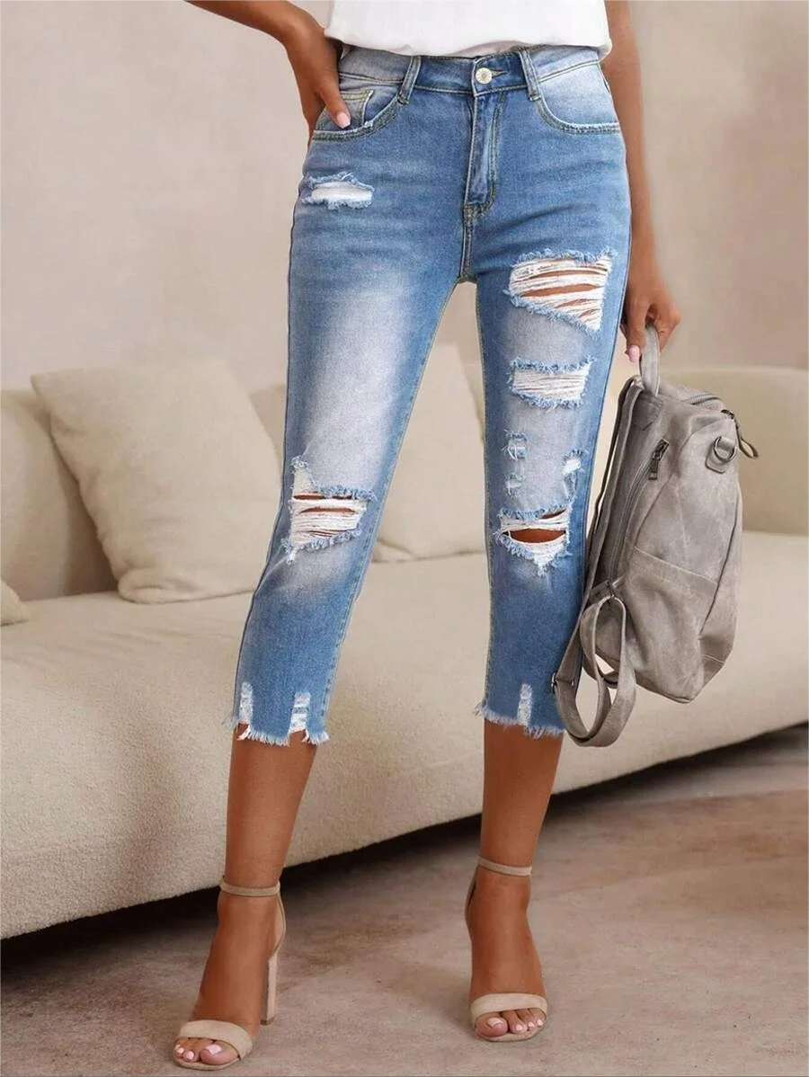 

ZMTUO Women's Denim Capri Jeans High waisted Frayed Hem Street Y2K style Trendy Casual Wear Summer Fashion Must Jeans