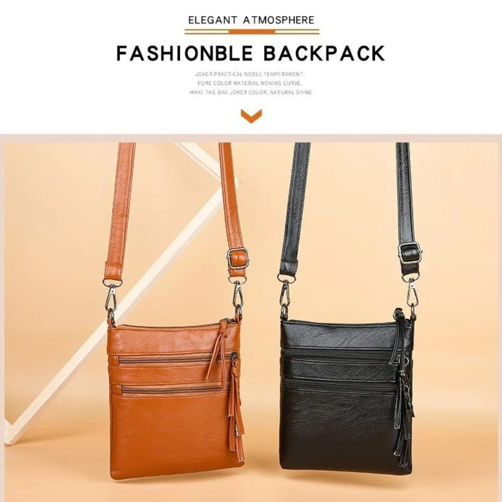 Bolsa para celular com zíper, couro macio, 3 camadas, bolsa de ombro único, grande capacidade, couro pu, bolsa mensageiro para mulheres, compras