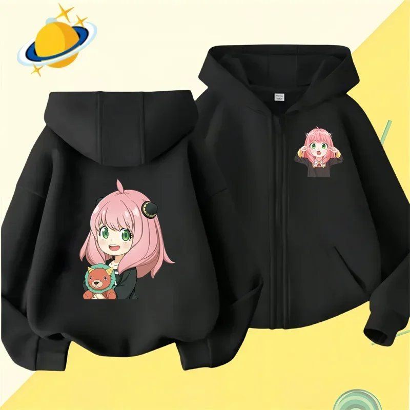 Anime Spy X Family Kids zipper hoodie Cartoon print Autumn/Winter long-sleeved sweatshirt casual top boys girls Kawaii clothing