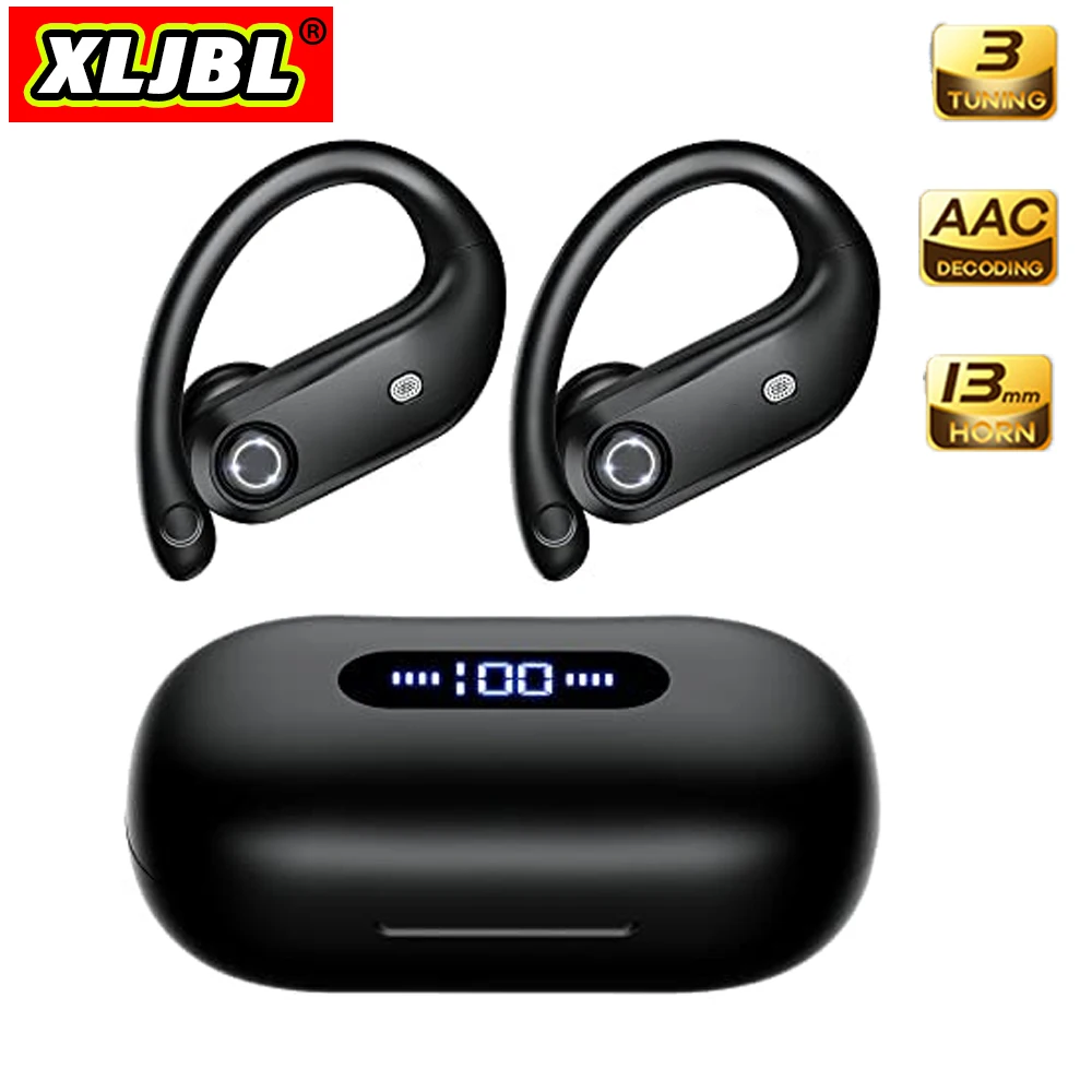 XLJBL True Wireless Earbuds Bluetooth Headphones 130H Playback 4-Mic HD Call Waterproof Ear Hook Buds Sport Earphones for airpod