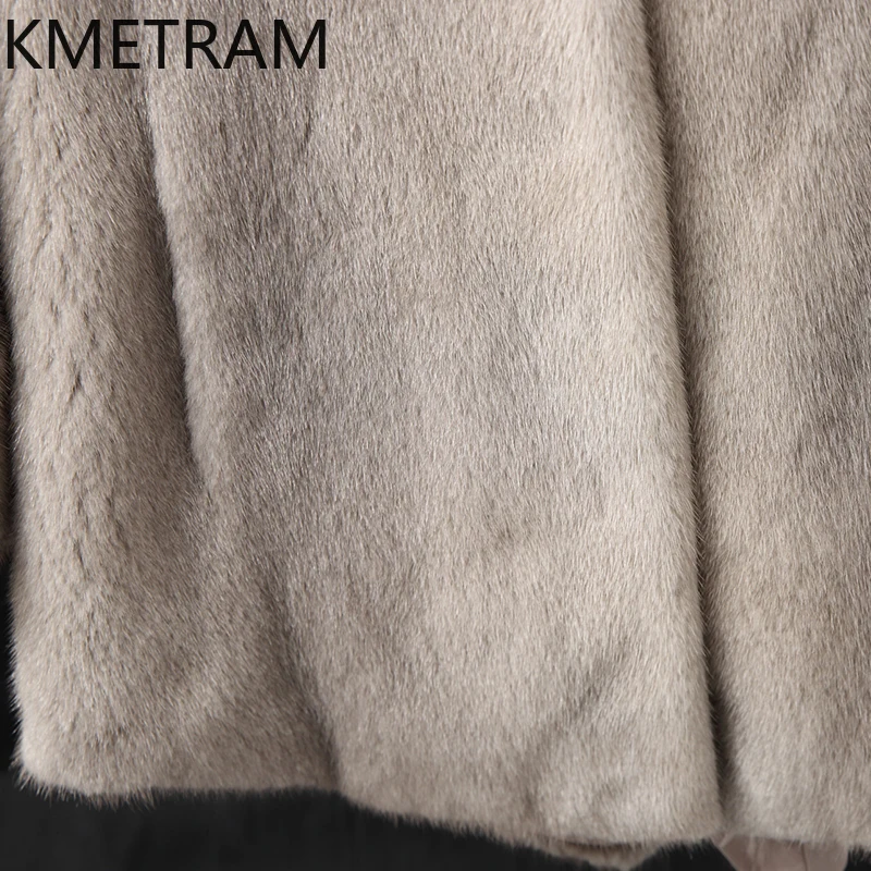 Damski płaszcz z naturalnego futra norek, luksusowa szara kurtka z prawdziwego futra z kapturem, wysokiej jakości zimowa odzież damska, futrzane kurtki 2025