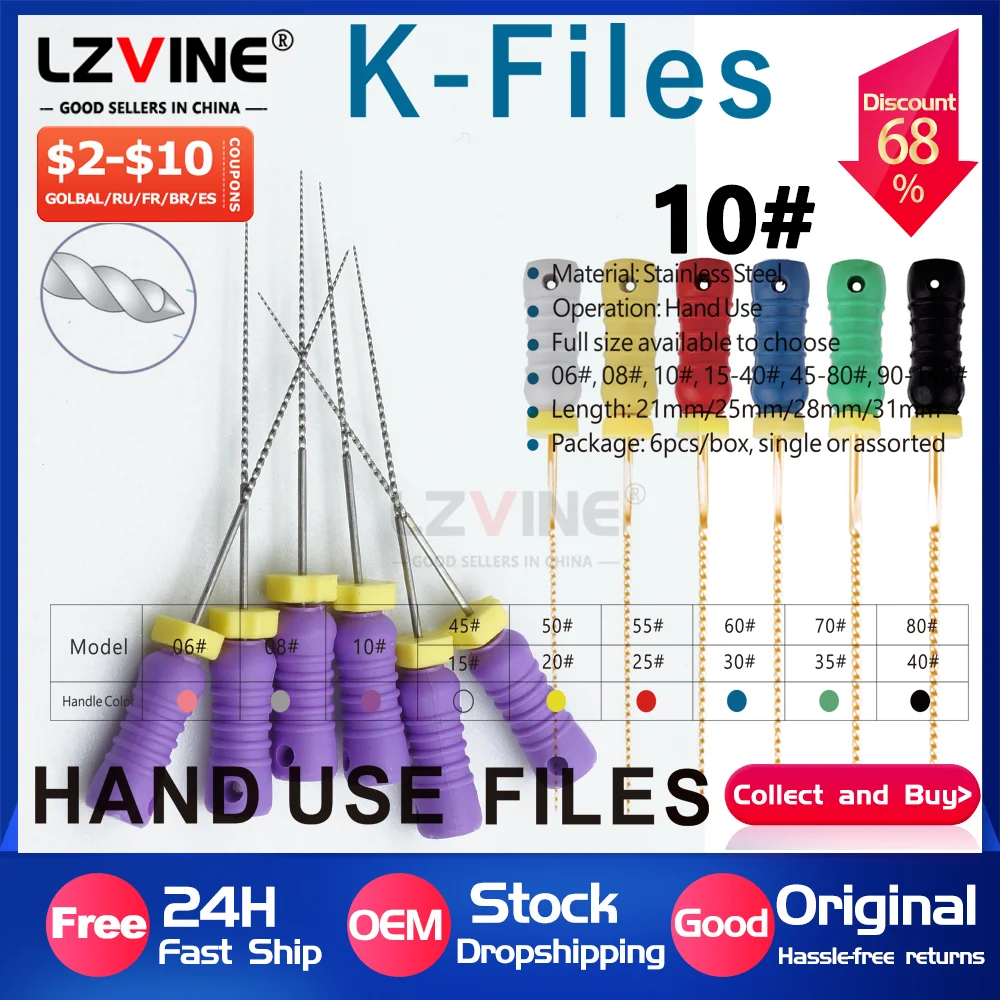 

6 шт./упак. 21 мм/25 мм/31 мм K-файлы H развертка стоматологические эндодонтические инструменты инструменты для обработки файлов корневых каналов стоматологические инструменты из нержавеющей стали