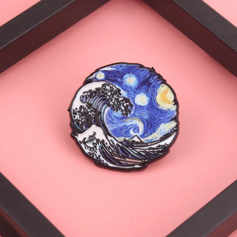 

Wave & Vortex Fusion Pin - Hokusai's Fury Meets Van Gogh's Cosmos in Dual-Texture Enamel [Art History Collision]