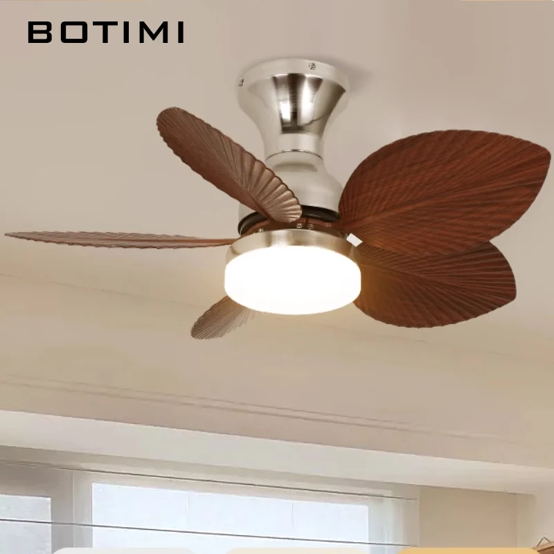 BOTIMI Retro Ceiling Fan With Lights For Living Room Line Switch Ventilateur de plafon 32 Inch Bedroom Cooling Dining Fan Lamp