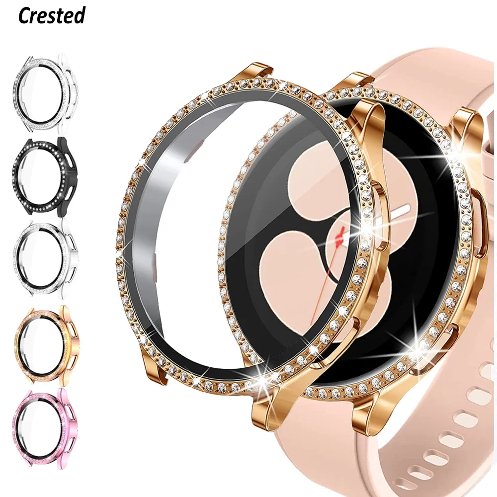 Glass+Case for Samsung Galaxy watch 4 44mm 40mm Accessories Diamond all-around bumper PC cover Galaxy watch 4 Screen protector