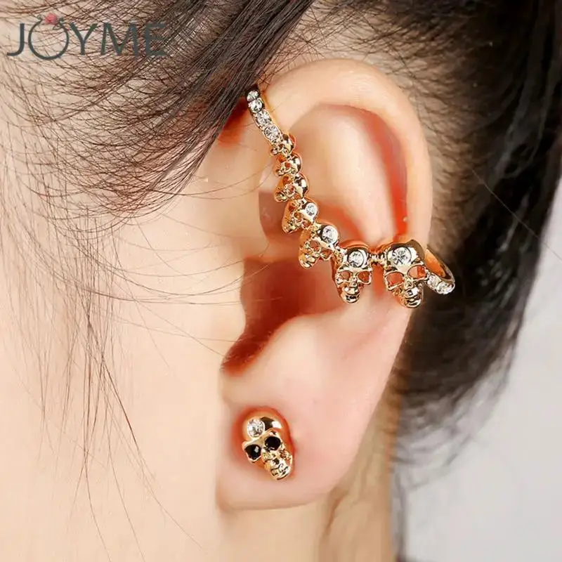 1PC Personality Crystal Skeleton Jacket Earrings for Women Fashion Skull Ear Cuff Piercing Earrings Halloween Jewelry Best Gift view 2