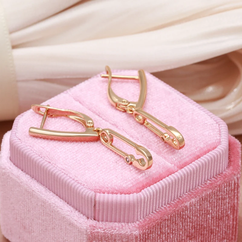 SYOUJYO 585 Rose Gold Color Paper Clip Drop Earrings For Women Natural Zircon Fine Jewelry Easy Matching Vintage Long Earrings