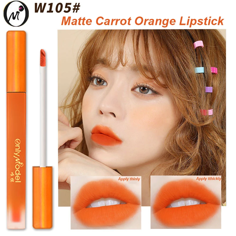Onlymodel lápiz labial naranja mate suave sucio Color naranja zanahoria esmalte de labios hidratante tinte de labios de larga duración maquillaje coreano
