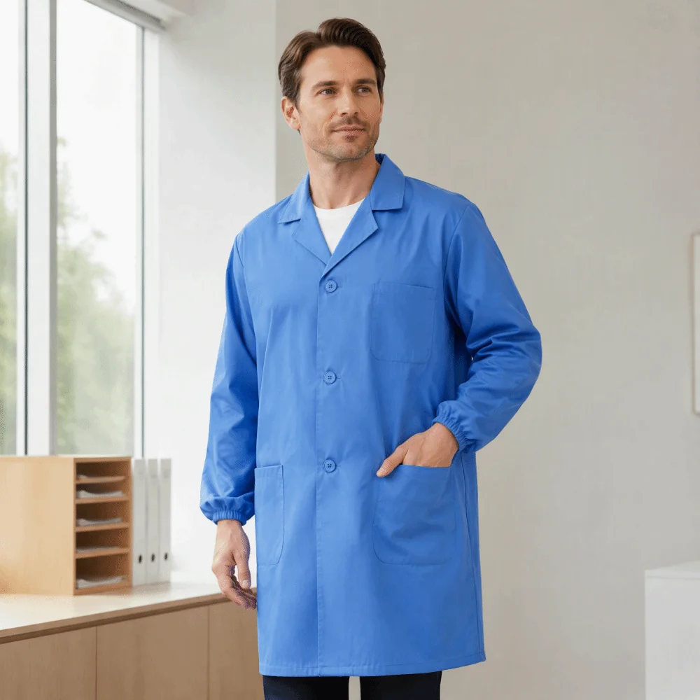 Professional Food Factory Work Coat with Pocket Breathable Protective Work Uniform Cotton Skin-friendly