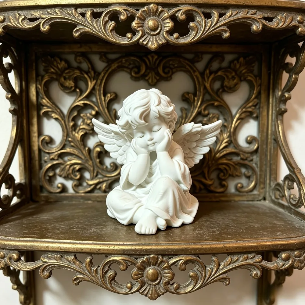 3D Printed Angel Statue Figurine Cute Cherub Sculpture Desktop Ornament European Style Home Living Room Tabletop Decoration Gift