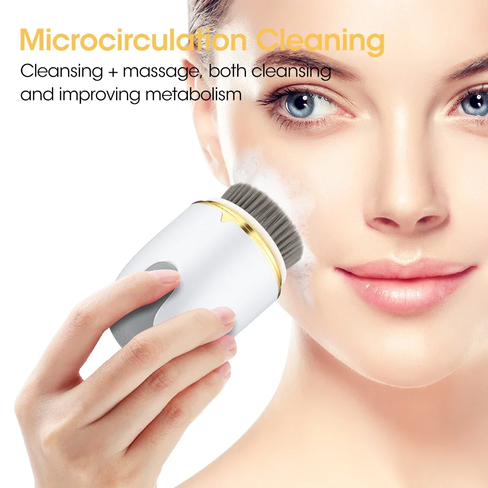 Electric Facial Cleansing Brush 360 Rotate Deep Cleanser 2 in 1 Pore Cleaner Soft Exfoliating Brush with Replacement Heads