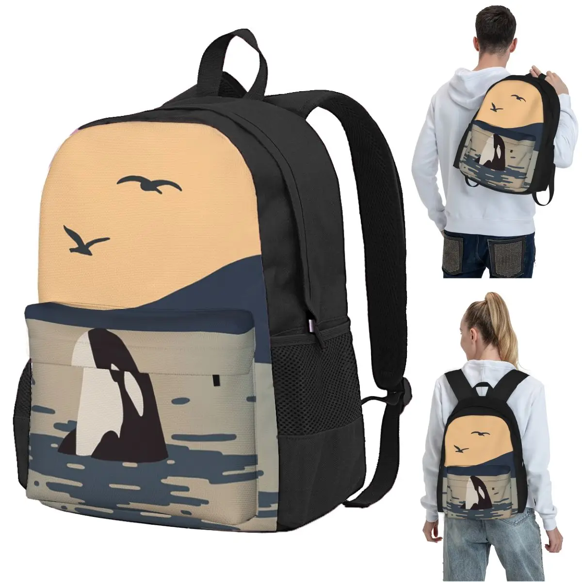 

Killer Whale Orca Backpack Student BookBag Children School Bag Computer Shoulder Bags for Boys Girls
