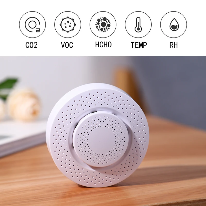 Tenky-Detector de dióxido de carbono Zigbee inteligente, Sensor de Gas CO2, formaldehído, VOC, temperatura, humedad, Control por aplicación Tuya,