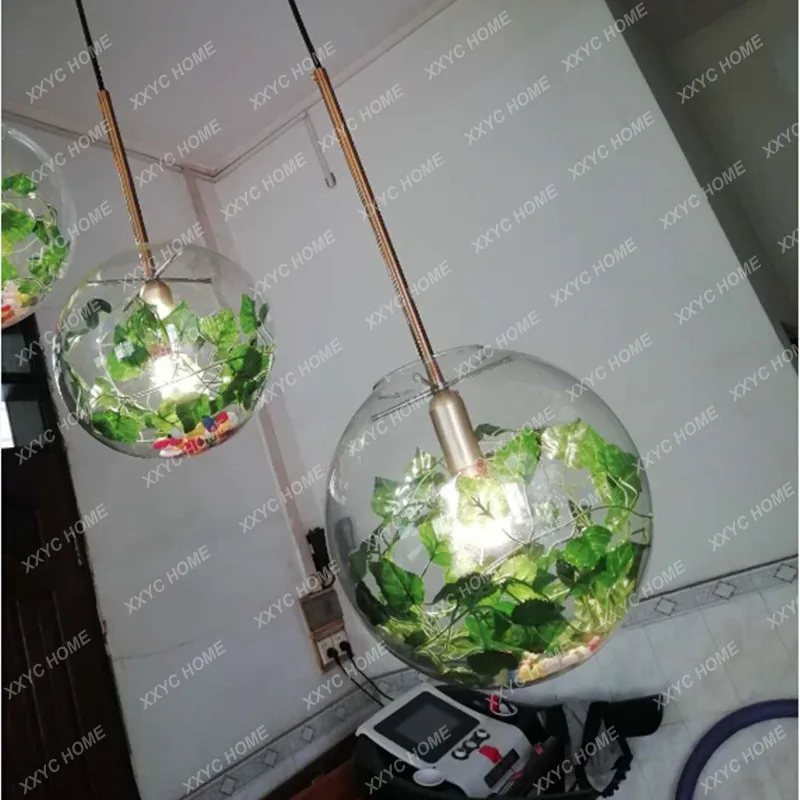 Green Plant Restaurant Bar Cafe Light Modern Simple Milk Tea Shop Bubble Glass Ball Chandelier