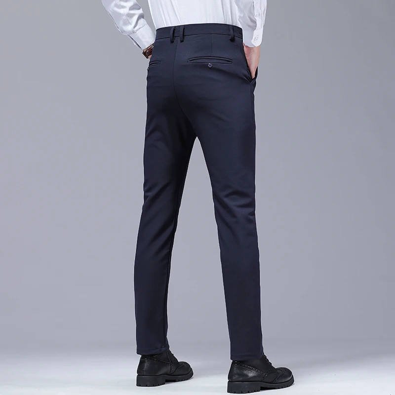 Casual Men\'s Bamboo Fiber Business Suit Pants Classic Style Cotton Elastic Straight Formal Trousers Male Stretch Brand Clothes