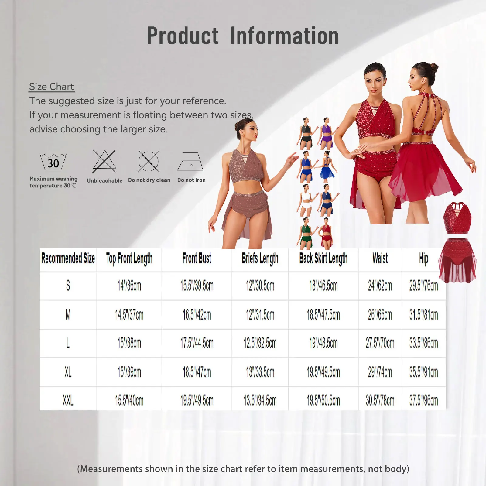 Damskie bezrękawniki do baletu lirycznego z dżetami i mini trykoty z spódniczką, nowoczesne stroje do cheerleadingu i tańca współczesnego.