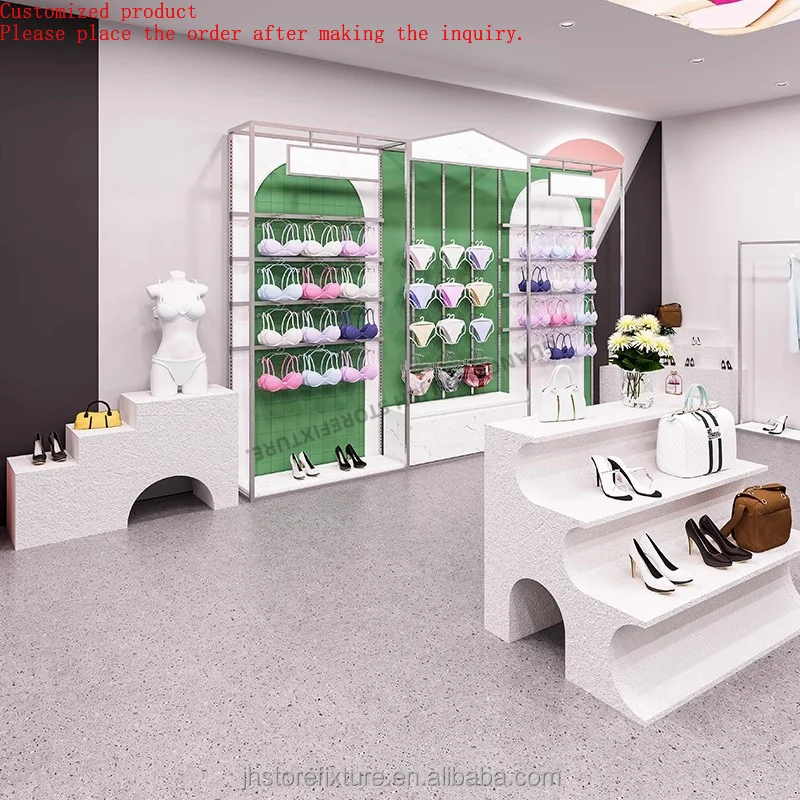 

ODM lingerie display table wall mounting lingerie display furniture stainless steel silver underwear store display rack