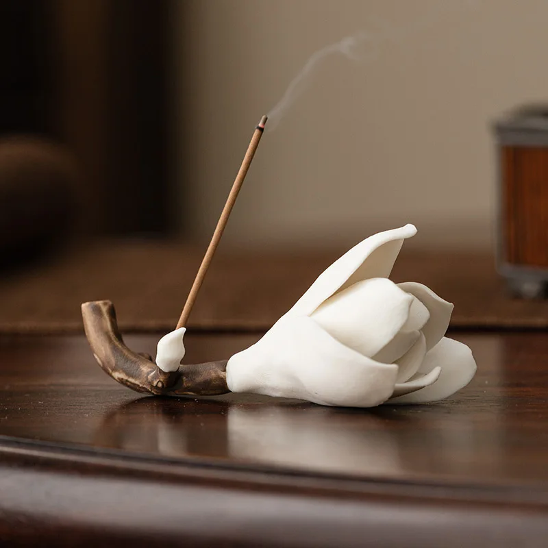 a13 Gardenia flower insert ceramic thread fragrance holder pen holder white porcelain tea ceremony accessories  decoration