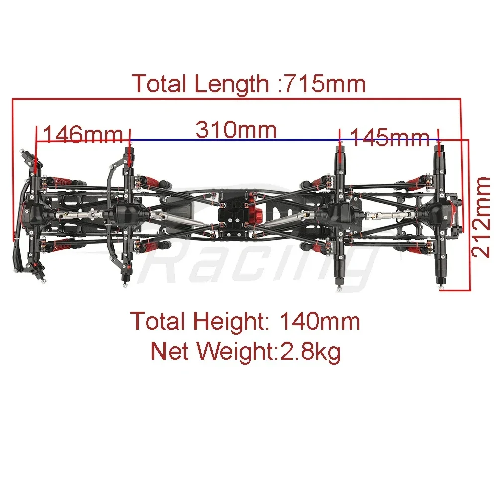 Telaio per auto RC 8x8 aggiornato in lega metallica con 2 assi dello sterzo anteriori cambio fai da te per parti di automobili cingolate Axial SCX10