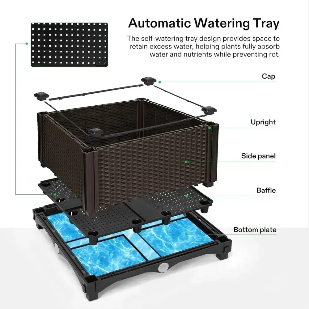 Brown Plastic Elevated Garden Beds for Vegetables, Herbs, and Plants with Legs and Drainage