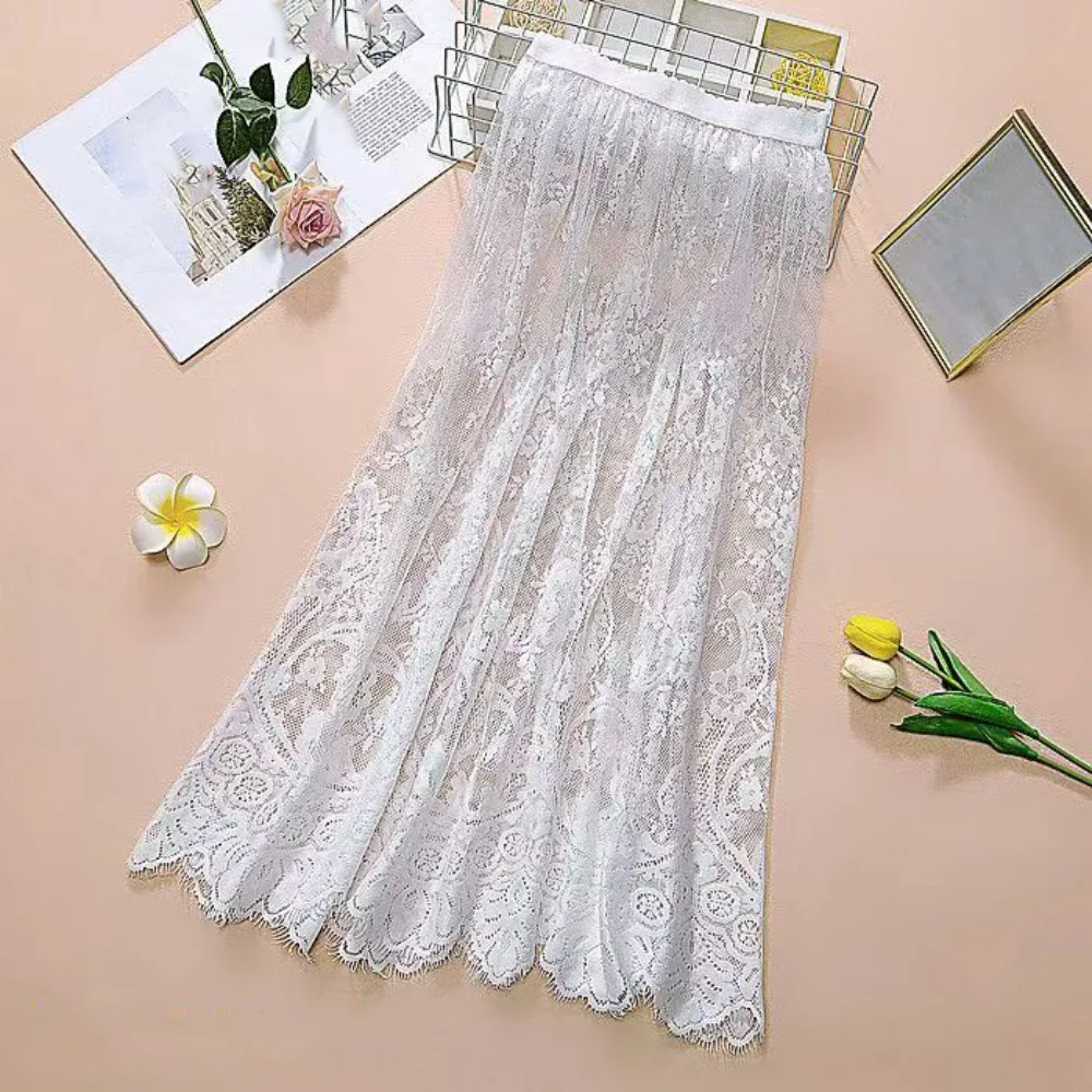 

Flower Lace Underskirt Slips Anti-glare Cheongsam Safety Skirt Petticoat Hight Waist Streetwear Mesh Underskirt Slips Dress