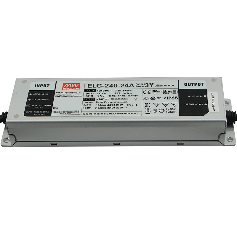 Mean Well ELG-240-24A-3Y 240 Watt 10A 24Vdc Power Supply for LED Fish Light LED Driver Waterproof IP65