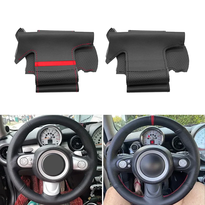 Hand Braid Car Steering Wheel Cover Leather Trim For Mini R56/R57 Hatchback Clubman Clubvan Convertible Coupe Roadster 3-Spoke