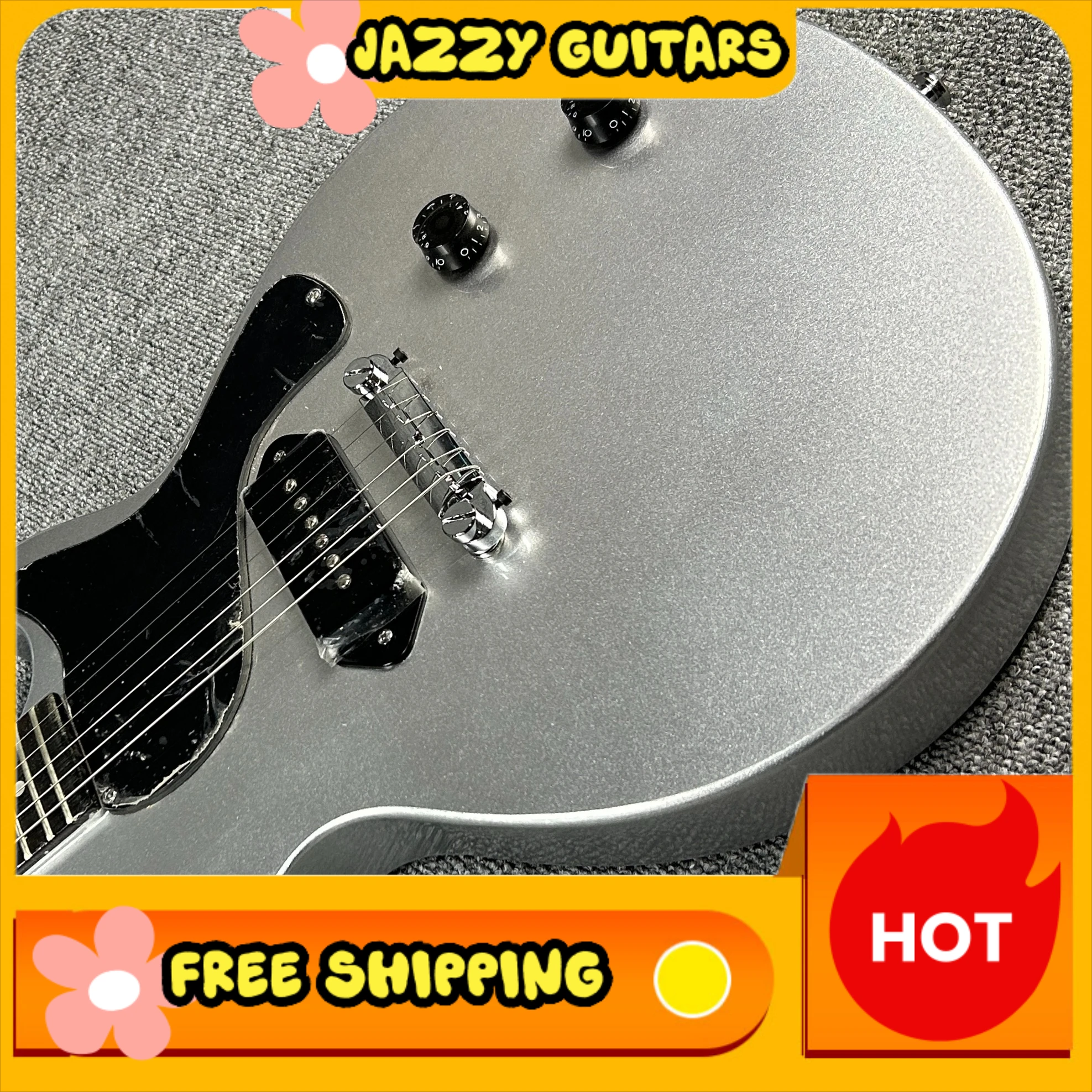 

Silver LPASA Junior Electric Guitar P90 Pickup Mahogany Body Black Pickguard Free Shipping Hot Selling Ideal Gift Beginners