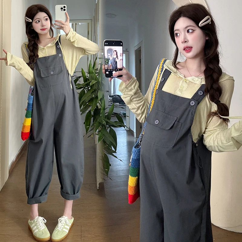 妊娠中の女性のための韓国スタイルのカジュアルなシンプルなダンガリー,マタニティジャンプスーツ,妊娠中のビブパンツスーツ,ブラウスセット,新しい,2022