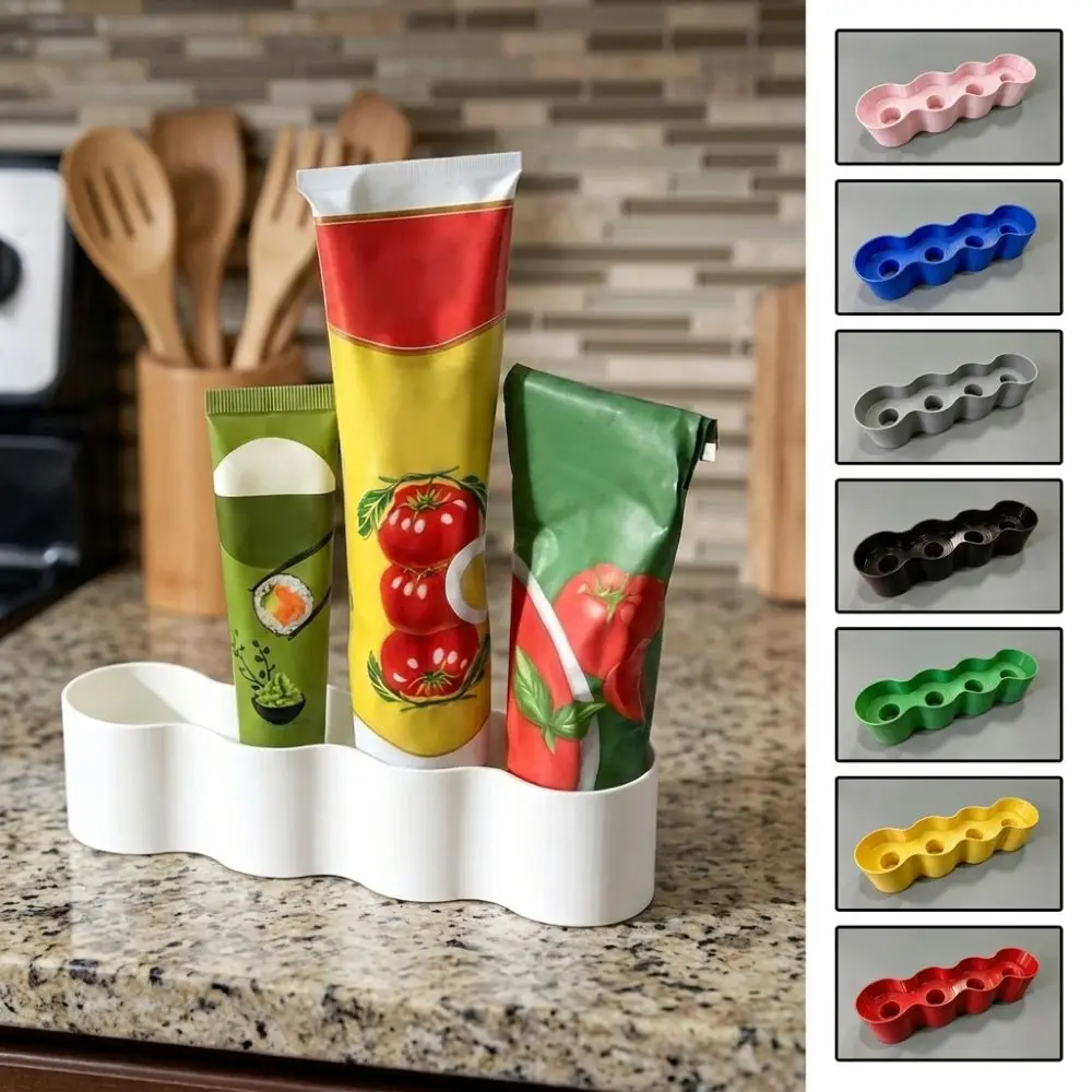 4 Slots Sauce Tube Storage Holder 3D Printing Plastic Condiment Tube Rack Wave Shaped Prevent Sauce Tipping