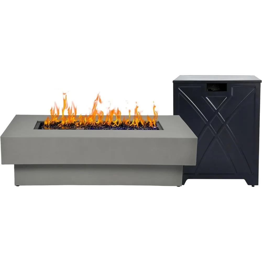

48-inch Fire Table with 20lb Propane Tank Cover, 50,000BTU Outdoor Modern Patio Fire Pit Table w/Rectangular Burner Lid