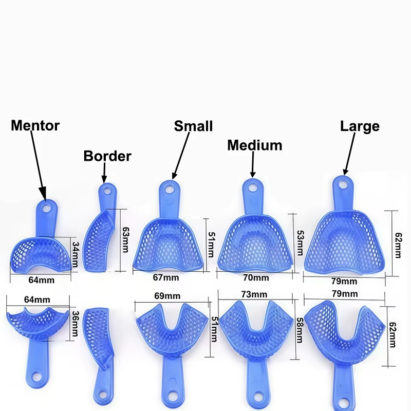 10pcsDental Impression Tray Plastic Material  High Temperature Disinfection Tooth Retainer Upper and Lower Jaw Oral Instruments