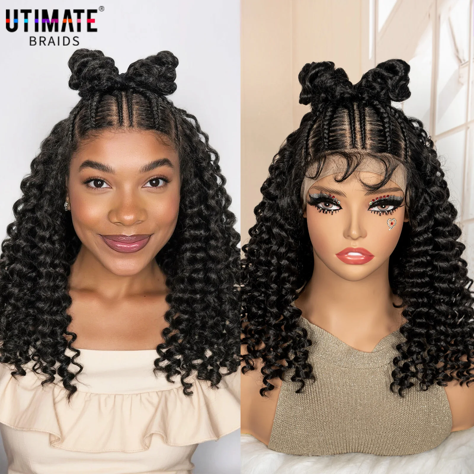 

Синтетические кружевные фронтальные косички с пучками, 16-дюймовый короткий парик из африканских плетений для чернокожих женщин, вьющийся парик с косами