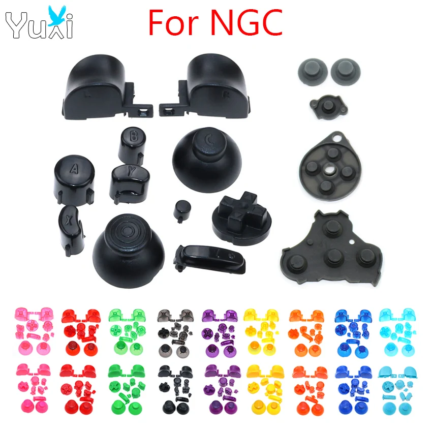 YuXi Full Set L R ABXY Z Keypads Buttons Thumbsticks Caps For GameCube For NGC D Pads Power ON OFF Button Conductive Rubber