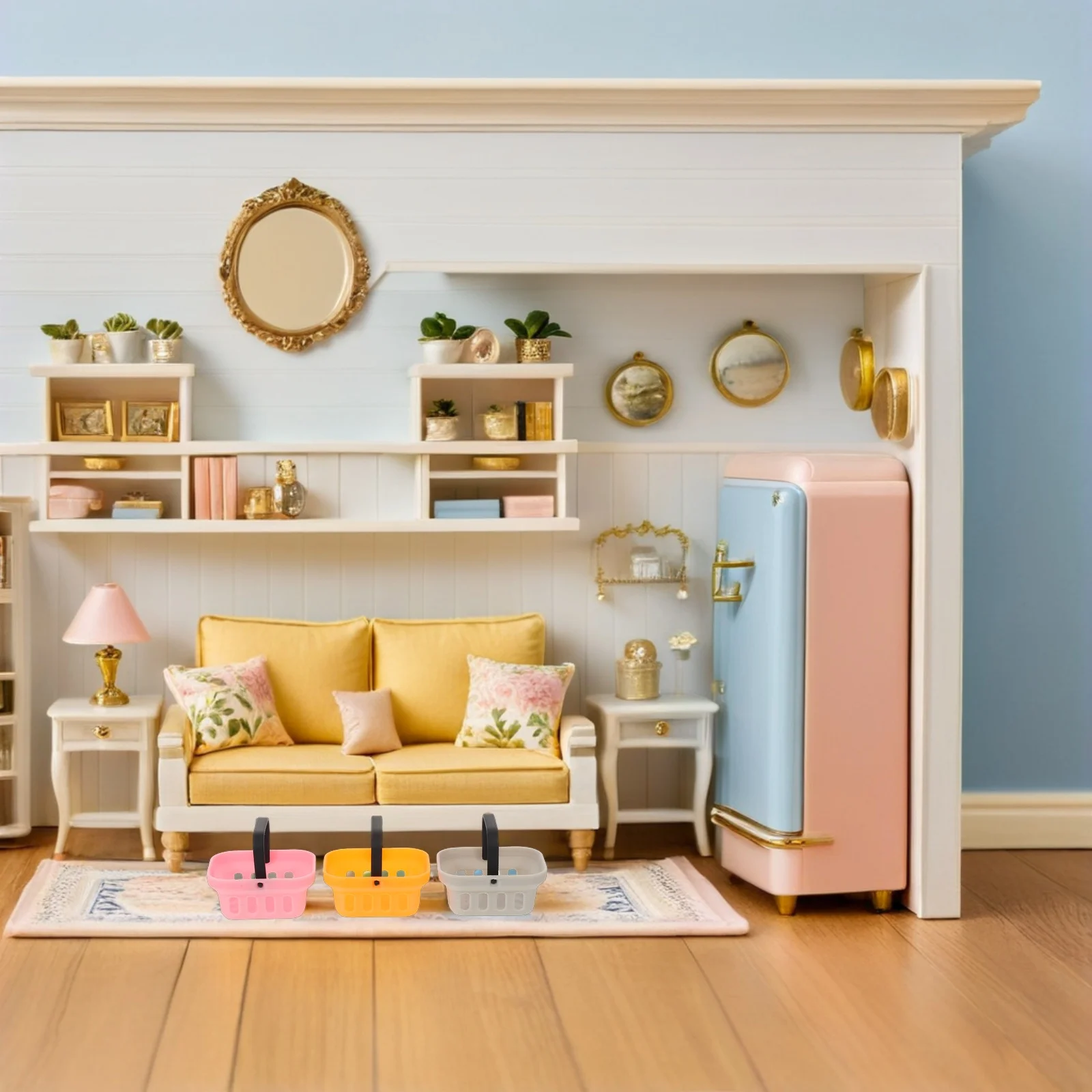 6 قطع من سلة السوبر ماركت الصغيرة خفيفة الوزن ومحمولة للعب التظاهري في الهواء الطلق ومجموعة ألعاب تعليمية إبداعية للتعلم