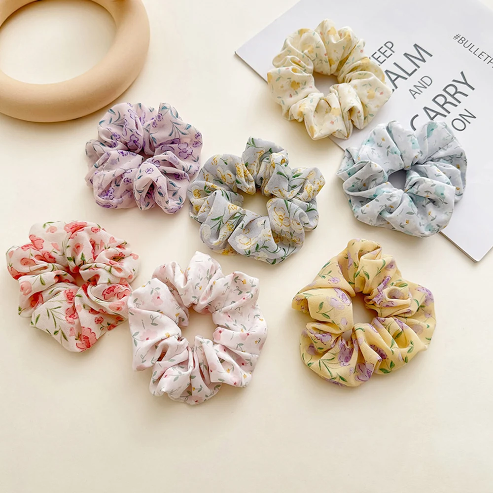 1PC Floral Printed Scrunchies Chiffon Hair Rope Small Fresh Elastic Hairband Ponytail Holder Hair Ties Sweet Hair Accessories