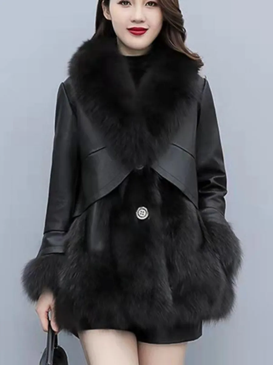 

Women's Mid-Length Slim Fit Coat V-Neck Fur Collar Anti-Fur Health Ring Knee Protection Spring 2026 Yang Jing Hg7ENKud