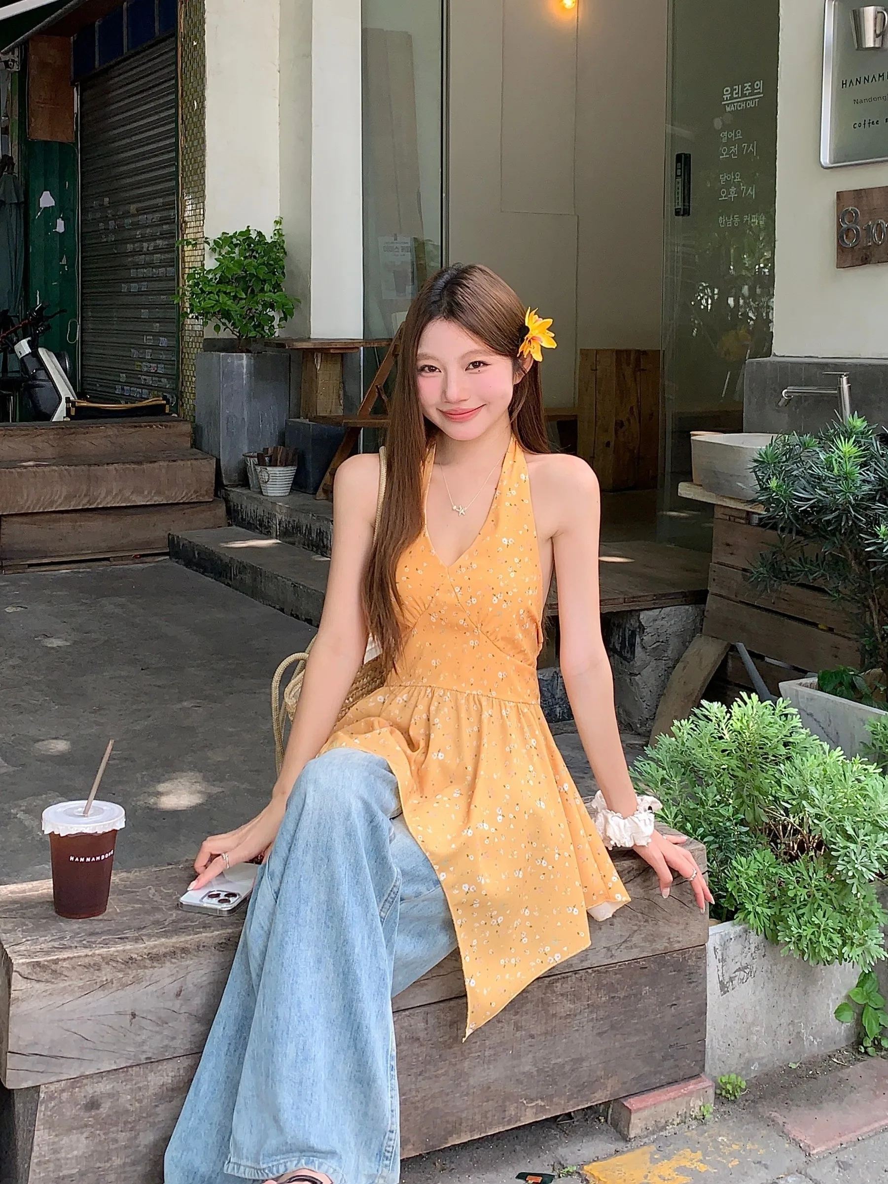 

Spicy Girl Floral V-ne Strapl Crop Top Asymmetrical Hanging Ne Women's irt Long Sve Mid-length Spring 2026