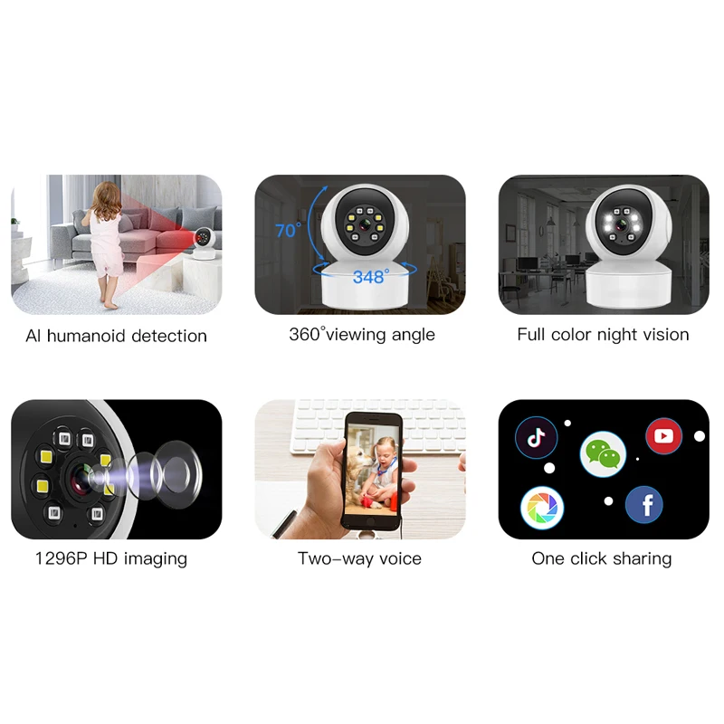 Vstarcam CS49L Indoor Security Camera for Home 360° Coverage Color Night Vision 2-Way Audio Motion Detection Customize Zone