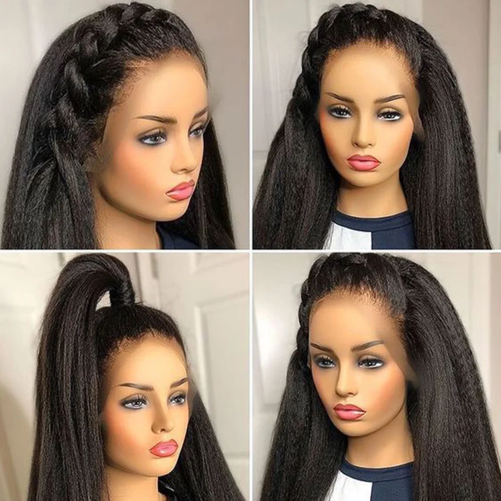 Glueless 360 Lace Frontal Wig Pre Plucked 200% Brazilian Remy Kinky Straight HD Full Lace Front Human Hair Wig Italian Yaki