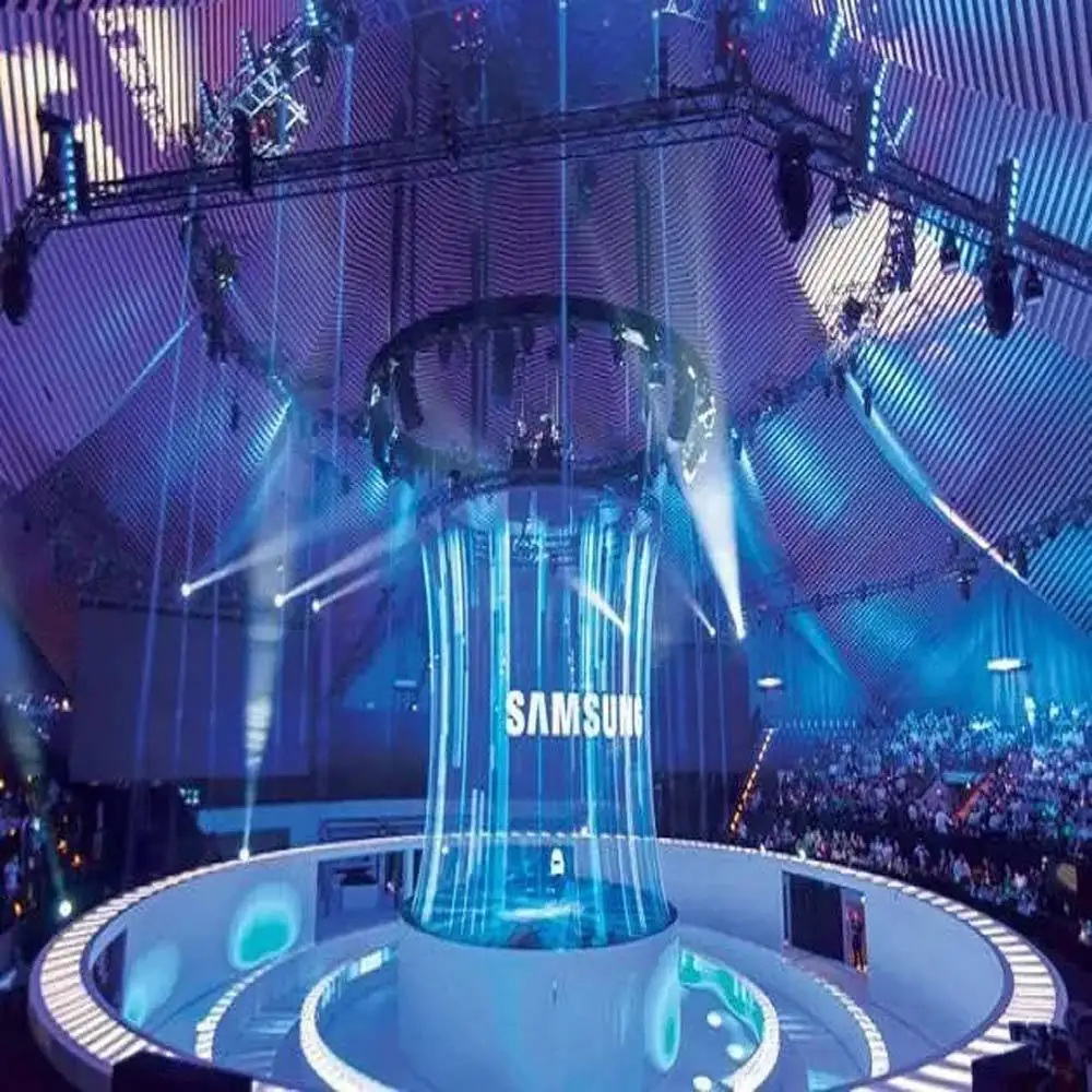 Customized cylindrical shape 3D grey Holographic Mesh Screen Film Hologram Projection Display Holo Gauze Projector screen Stage