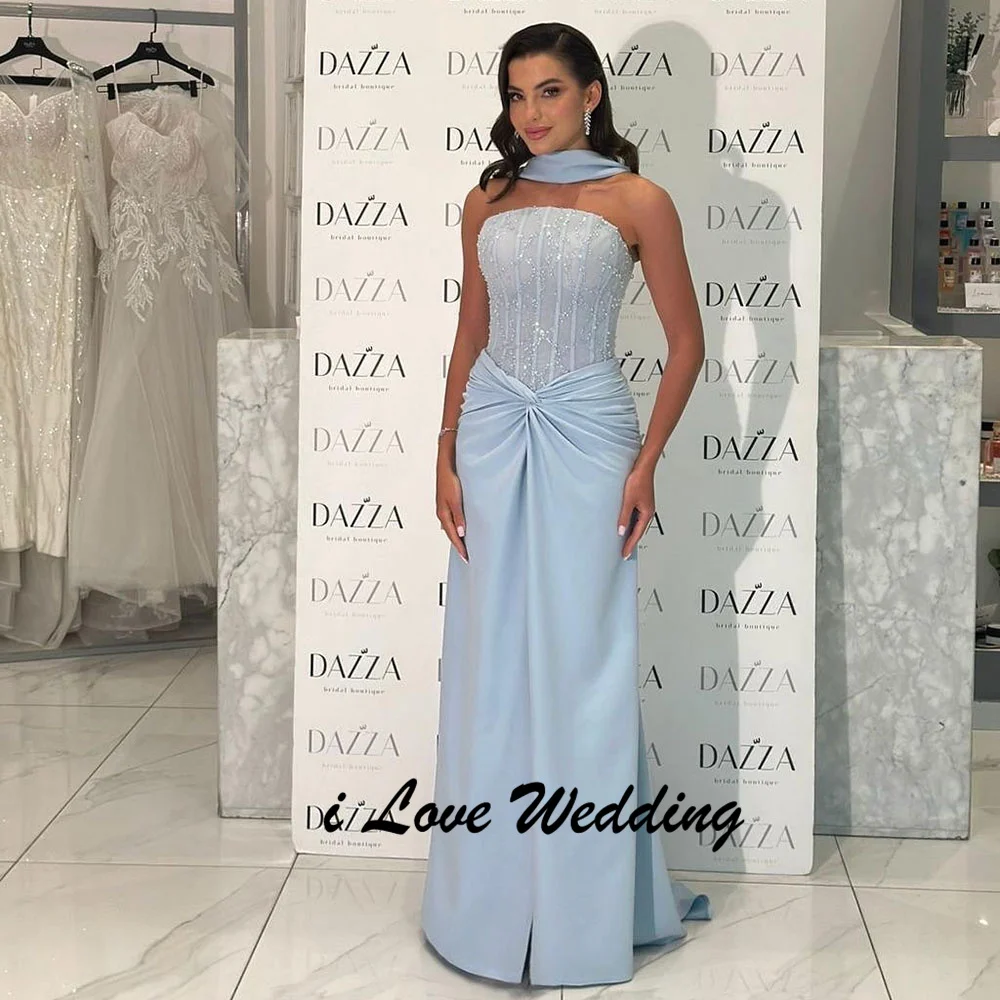 

Women's Boat Collar Pleated Beaded Corset Evening Dress Sexy Straight Long Backless Party Gown with Sweep Court Customized